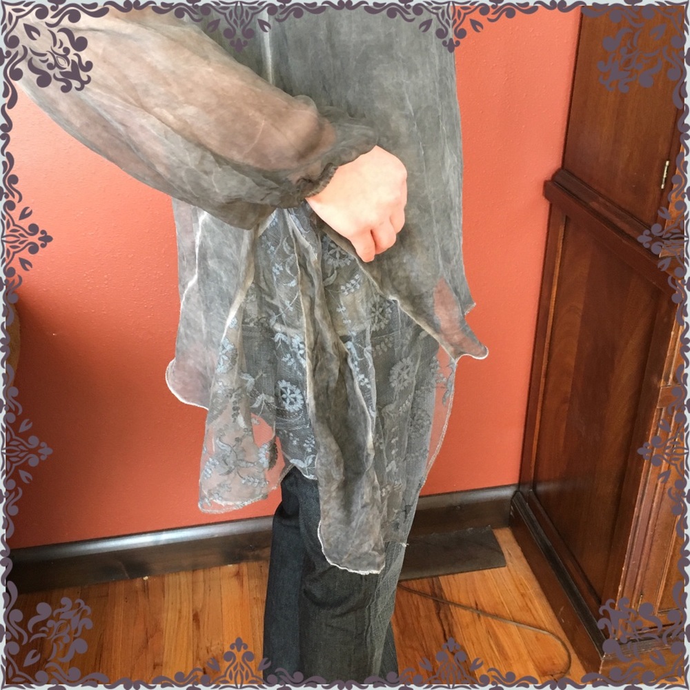 Italian Silk & Angora Grey Asymmetrical Top - Picture 2 of 4